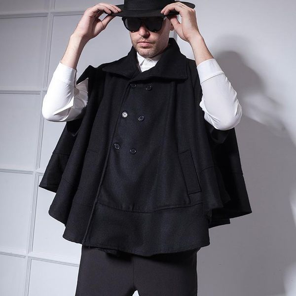 short double-breasted lapel winter tide men's coat round pendulum loose bat sleeve coat sleeveless hip-hop nightclub trend, Black
short double-breasted lapel winter tide men's coat round pendulum loose bat sleeve coat sleeveless hip-hop nightclub trend, Black
