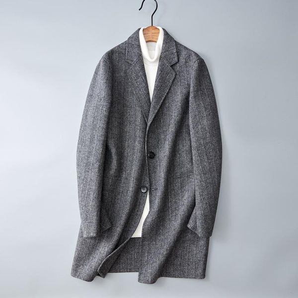 men's wool & blends british striped woolen coat mid length autumn winter korean slim youth double faced, Black
men's wool & blends british striped woolen coat mid length autumn winter korean slim youth double faced, Black