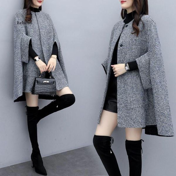 women's leather buckle cloak sleeve plaid tweed cape coat autumn winter elegant workwear women outerwear coats, Black
women's leather buckle cloak sleeve plaid tweed cape coat autumn winter elegant workwear women outerwear coats, Black