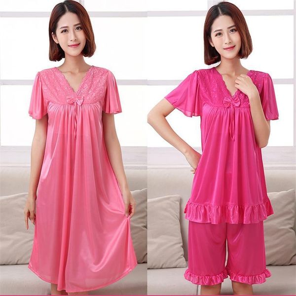 women's sleepwear 2021 women summer plus size ice silk nightgown female large short sleeve set and homewear pajamas1, Black;red
women's sleepwear 2021 women summer plus size ice silk nightgown female large short sleeve set and homewear pajamas1, Black;red