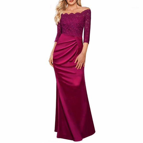 women's vintage floral lace 2/3 sleeves off shoulder formal evening long dress contrast satin wedding party maxi dresses1, Black;gray
women's vintage floral lace 2/3 sleeves off shoulder formal evening long dress contrast satin wedding party maxi dresses1, Black;gray