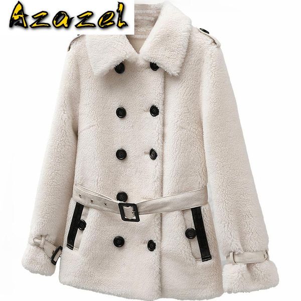 women's fur & faux real wool jacket autumn winter coat women clothes 2021 korean streetwear vintage sheep shearling suede lining zt3445, Black
women's fur & faux real wool jacket autumn winter coat women clothes 2021 korean streetwear vintage sheep shearling suede lining zt3445, Black