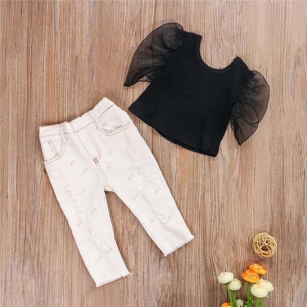 2021 summer autumn newborn toddler kids baby girls fashion clothes puff sleeve solid color pearl ripped jeans set outfits, White
2021 summer autumn newborn toddler kids baby girls fashion clothes puff sleeve solid color pearl ripped jeans set outfits, White