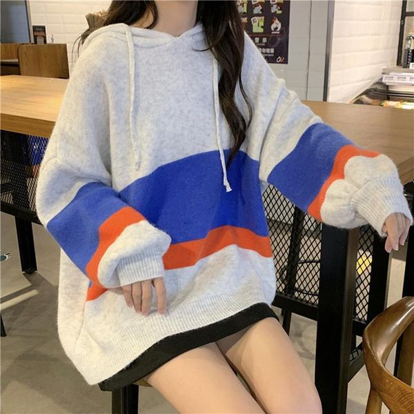 2020 autumn college style hooded loose outer wear striped knitted sweater fashion simple, White;black
2020 autumn college style hooded loose outer wear striped knitted sweater fashion simple, White;black