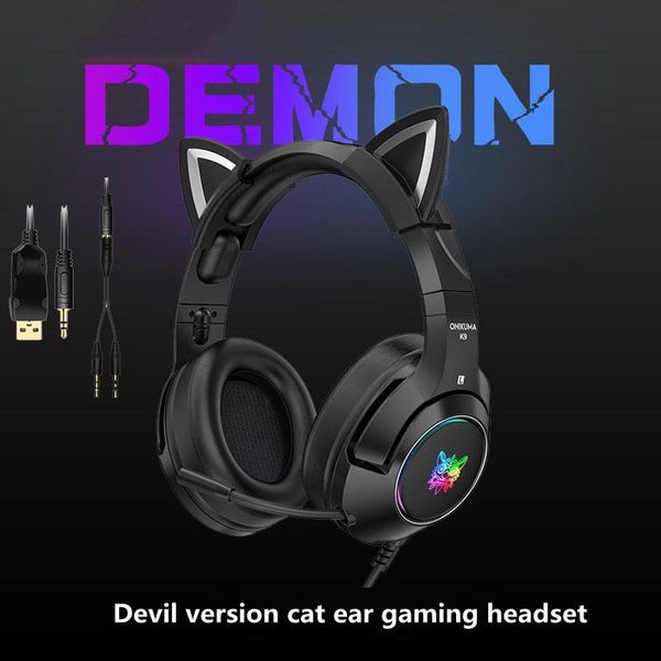 new k9 black demon version cat ear gaming headphones with mic rgb luminous mobile phone computer noise reduction headset 
new k9 black demon version cat ear gaming headphones with mic rgb luminous mobile phone computer noise reduction headset