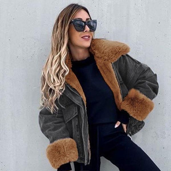 women's jackets agong winter denim women fashion faux fur collar coats elegant big pockets short female ladies, Black;brown
women's jackets agong winter denim women fashion faux fur collar coats elegant big pockets short female ladies, Black;brown