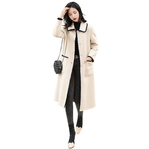 women's wool & blends trendy fashion woolen coat women 2021 autumn and winter korean style loose temperament stitching mid-length, Black
women's wool & blends trendy fashion woolen coat women 2021 autumn and winter korean style loose temperament stitching mid-length, Black