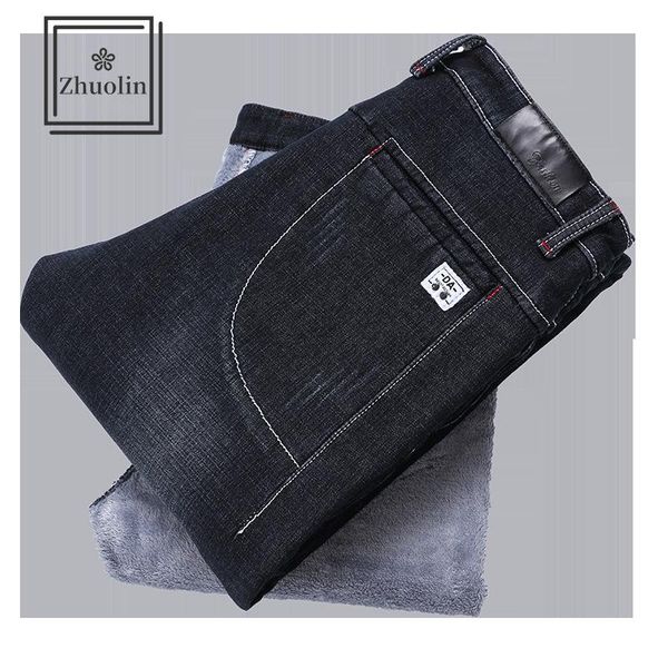 men's jeans zhuolin plush thick winter casual straight loose autumn and long pants, Blue
men's jeans zhuolin plush thick winter casual straight loose autumn and long pants, Blue