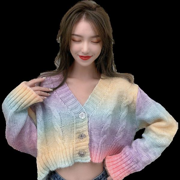 2021 new women's autumn winter new rainbow tie-dye color matching sweater wearing v-neck knitted cardigan short long-sleeved e9iz, White;black
2021 new women's autumn winter new rainbow tie-dye color matching sweater wearing v-neck knitted cardigan short long-sleeved e9iz, White;black