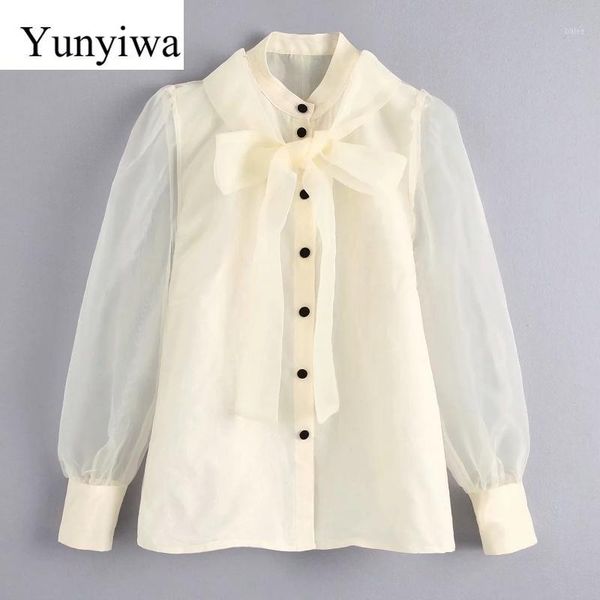 new women elegant solid transparent casual organza shirts blouses women bow tied o neck roupas femininas chemise 1, White
new women elegant solid transparent casual organza shirts blouses women bow tied o neck roupas femininas chemise 1, White