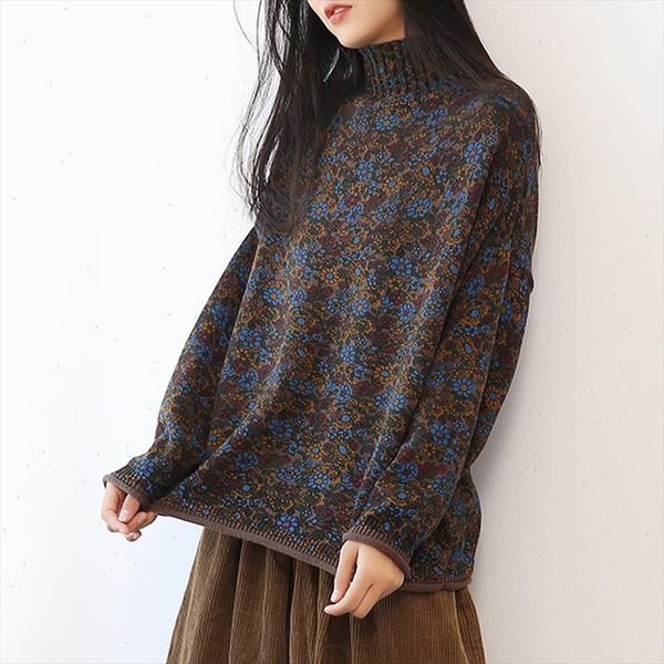 women vintage turtleneck sweaters print floral 2021 autumn new long sleeve knitted cotton loose women korean sweater, White;black
women vintage turtleneck sweaters print floral 2021 autumn new long sleeve knitted cotton loose women korean sweater, White;black