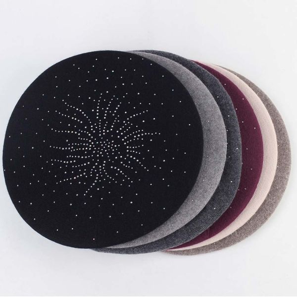 women's berets fashion solid color wool knitted berets with rhinestones ladies winter cashmere french artist beanie beret hat 201019, Blue;gray
women's berets fashion solid color wool knitted berets with rhinestones ladies winter cashmere french artist beanie beret hat 201019, Blue;gray
