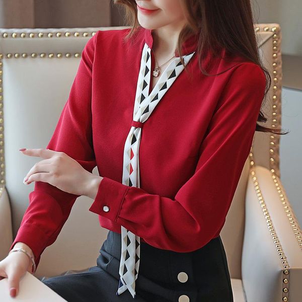 women's blouses & shirts korean chiffon blouse shirt 2021 spring long-sleeved workwear clothing v-neck bow tie women top, White
women's blouses & shirts korean chiffon blouse shirt 2021 spring long-sleeved workwear clothing v-neck bow tie women top, White