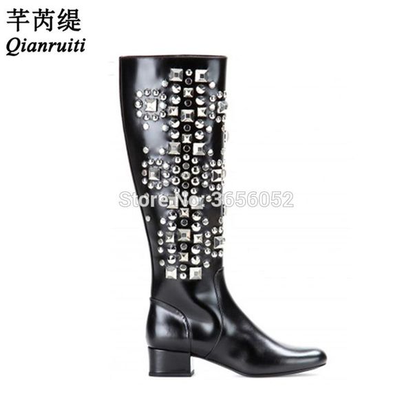 boots qianruiti luxury runway shoes mid block heels women long booties side zipper crystal rivet studded black leather knee high
boots qianruiti luxury runway shoes mid block heels women long booties side zipper crystal rivet studded black leather knee high