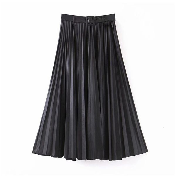 stylish chic pu leather pleated skirt sashes design side zipper basic female casual stylish mid calf skirts mujer 201109, Black
stylish chic pu leather pleated skirt sashes design side zipper basic female casual stylish mid calf skirts mujer 201109, Black