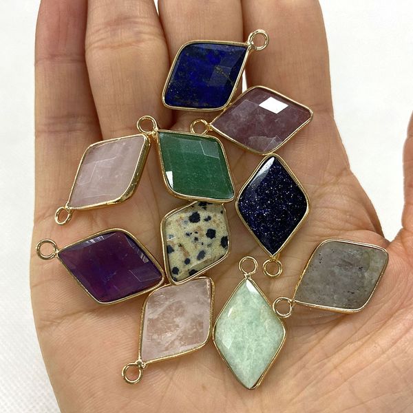 15x25mm natural crystal stone rhombus charms green blue rose quartz pendants gold edge trendy for necklace earrings jewelry making wholesale, Bronze;silver
15x25mm natural crystal stone rhombus charms green blue rose quartz pendants gold edge trendy for necklace earrings jewelry making wholesale, Bronze;silver