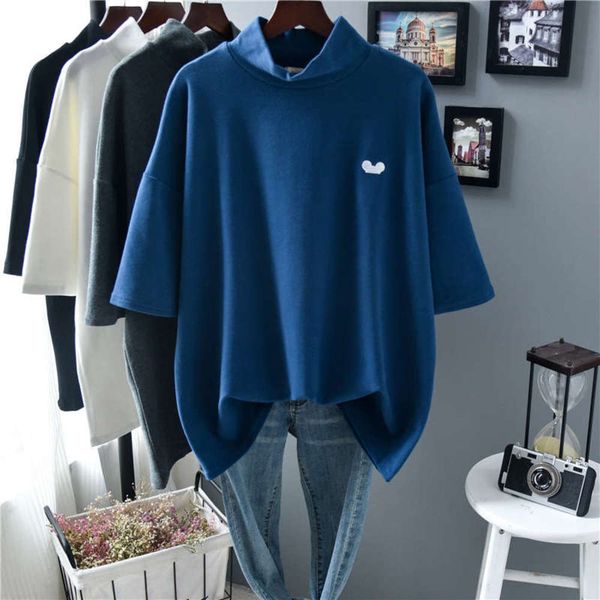 frosted sleeve half short high collar t-shirt black simple embroidery fashion large size bottoming shirt autumn and winter women, Black;gray
frosted sleeve half short high collar t-shirt black simple embroidery fashion large size bottoming shirt autumn and winter women, Black;gray