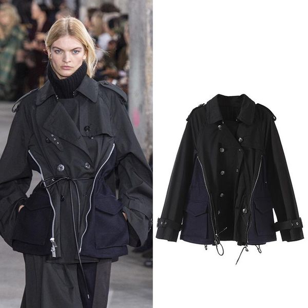 new loose bf with coat color matching female g0905 draw string jacket coat, Black;brown
new loose bf with coat color matching female g0905 draw string jacket coat, Black;brown