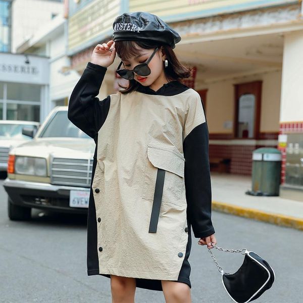 girl's dresses 2021 autumn teen girls patchwork dress personality children clothing pocket kids hooded casual fashion, #9130, Red;yellow 
girl's dresses 2021 autumn teen girls patchwork dress personality children clothing pocket kids hooded casual fashion, #9130, Red;yellow