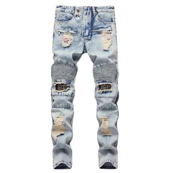 original design zipper motorcycle knee hole riveted straight jeans for men designer patchwork trousers biker pants, Blue
original design zipper motorcycle knee hole riveted straight jeans for men designer patchwork trousers biker pants, Blue