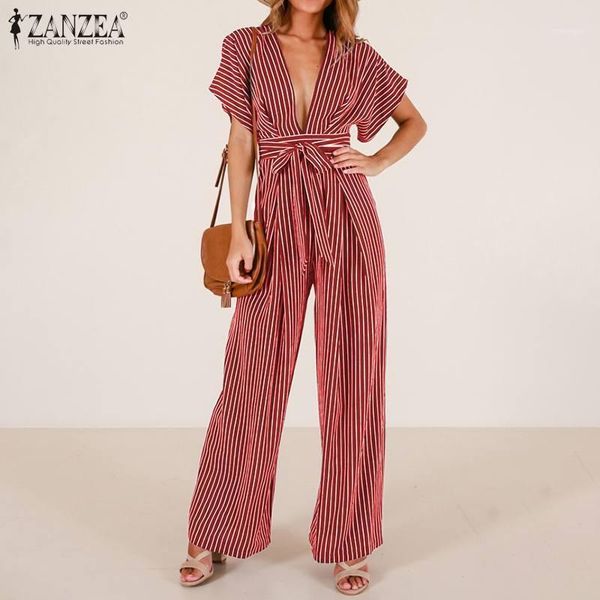 zanzea summer women striped rompers deep v neck wide leg jumpsuits casual short sleeve playsuits beach long bodysuit1, Black;white
zanzea summer women striped rompers deep v neck wide leg jumpsuits casual short sleeve playsuits beach long bodysuit1, Black;white