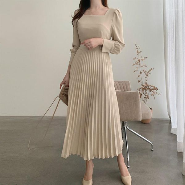 woman dress korean chic long sleeve slim high waist elegant pleated dress solid mid-calf casual dresses women vestido1, Black;gray
woman dress korean chic long sleeve slim high waist elegant pleated dress solid mid-calf casual dresses women vestido1, Black;gray