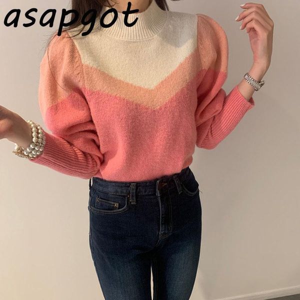 women's sweaters pull femme autumn slim patchwork hit color half turtleneck knitwear temperament sweet gentle print retro casual, White;black
women's sweaters pull femme autumn slim patchwork hit color half turtleneck knitwear temperament sweet gentle print retro casual, White;black