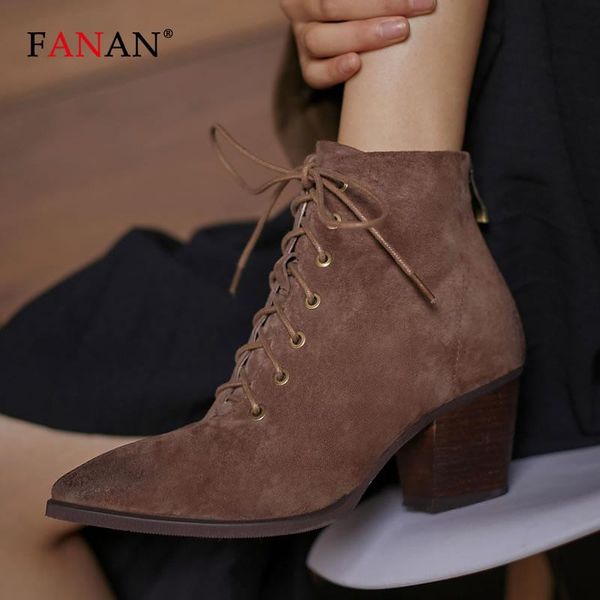 boots fanan genuine leather ankle women pointed toe lace up high heel woman fashion western female shoes in winter, Black
boots fanan genuine leather ankle women pointed toe lace up high heel woman fashion western female shoes in winter, Black