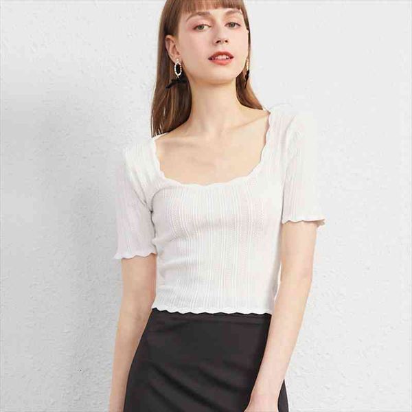 women square neck pretty stitch short sleeve knit pointelle knit with wave trim, White;black
women square neck pretty stitch short sleeve knit pointelle knit with wave trim, White;black