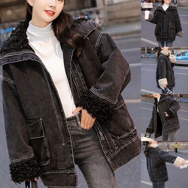 women's winter denim jacket coat loose plus velvet wool roll tooling thick denim jacket coat womens fashion clothing vestidos, Black;brown
women's winter denim jacket coat loose plus velvet wool roll tooling thick denim jacket coat womens fashion clothing vestidos, Black;brown