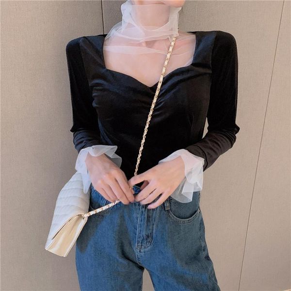 women's blouses & shirts vintage turtleneck womens chiffon mesh and ladies casual korean spliced long sleeve velour blusas mujer, White
women's blouses & shirts vintage turtleneck womens chiffon mesh and ladies casual korean spliced long sleeve velour blusas mujer, White