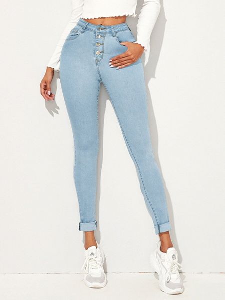 light wash high-waisted high stretch skinny jeggings o39s#, Blue
