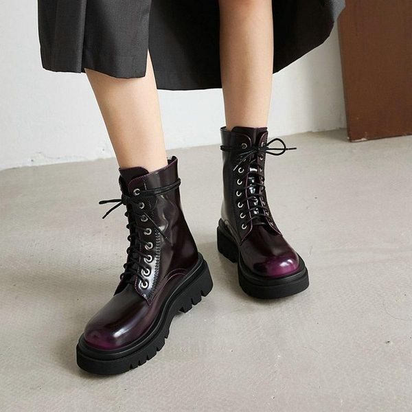 handmade patent new woman's shoes platform wedges heels ankle boots for women lace-up martin punk boots size 34-43, Black
handmade patent new woman's shoes platform wedges heels ankle boots for women lace-up martin punk boots size 34-43, Black