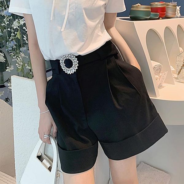summer women shorts curled high waist black office lady shorts with rhinestone belt 2021 new, White;black
summer women shorts curled high waist black office lady shorts with rhinestone belt 2021 new, White;black