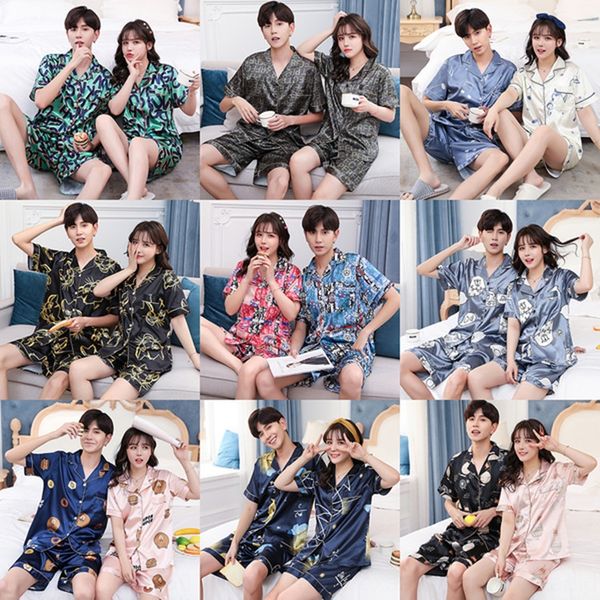 eudww couple pajama simulation pajamas summer women's short sleeve silk simulation suit summer men's korean version can wear home, Black;red
eudww couple pajama simulation pajamas summer women's short sleeve silk simulation suit summer men's korean version can wear home, Black;red