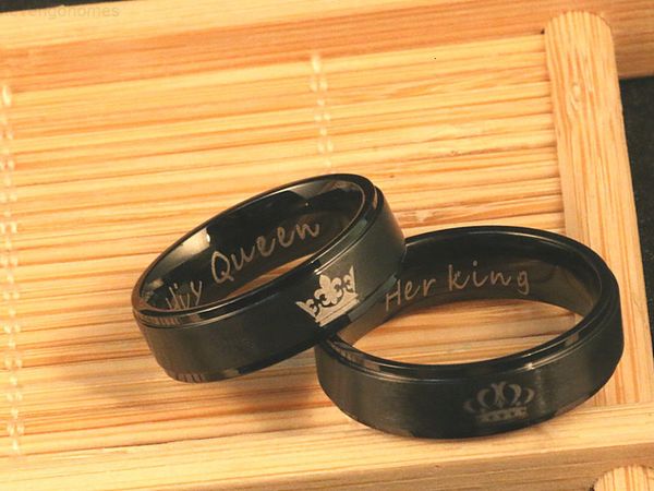 6mm ip black plated color 316l stainless jg1 steel his queen and her king couple rings for lovers k3492, Silver
6mm ip black plated color 316l stainless jg1 steel his queen and her king couple rings for lovers k3492, Silver
