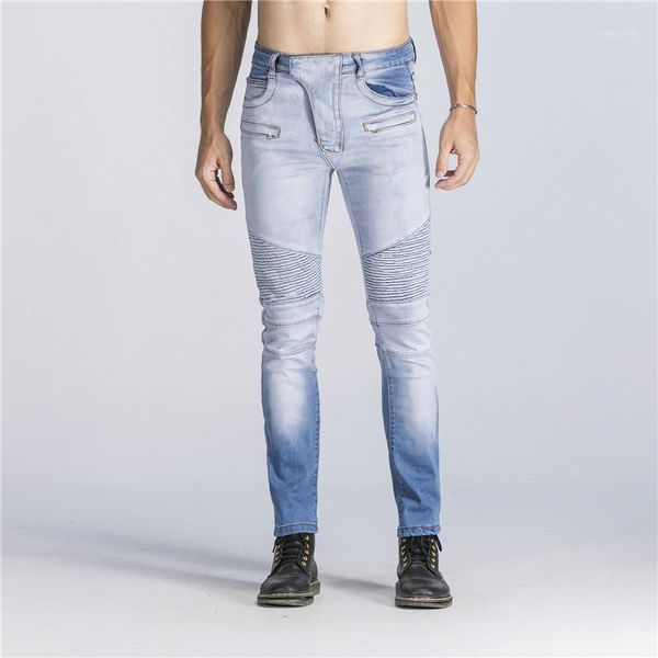 2018 fashion pleated denim jeans pants men slim moto biker pants trousers hip hop washed bleached men's casual1, Blue
2018 fashion pleated denim jeans pants men slim moto biker pants trousers hip hop washed bleached men's casual1, Blue