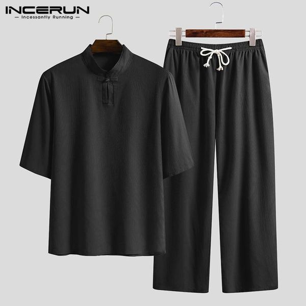 incerun chinese style men sets solid 2020 half sleeve vintage stand collar shirt drawstring pants 2 pieces mens suit streetwear, Gray
incerun chinese style men sets solid 2020 half sleeve vintage stand collar shirt drawstring pants 2 pieces mens suit streetwear, Gray