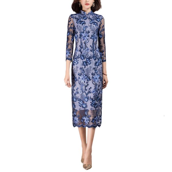 new chinese cheongsam style dress long in women's floral b26e, Black;gray