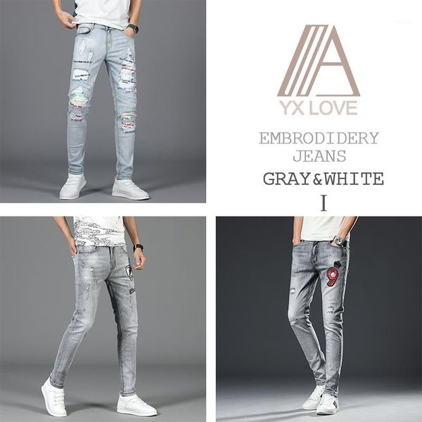 men jeans embroidery gray white fantastic patterns quality brand slim elastic comfortable hiphop pants multiple styles trousers1, Blue
men jeans embroidery gray white fantastic patterns quality brand slim elastic comfortable hiphop pants multiple styles trousers1, Blue
