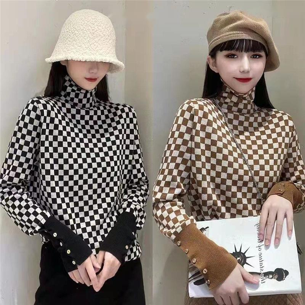 fashion women luxury designer plaid sweater korean style aesthetic turtleneck pull femme vintage houndstooth traf clothing, White;black
fashion women luxury designer plaid sweater korean style aesthetic turtleneck pull femme vintage houndstooth traf clothing, White;black