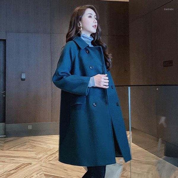2020 autumn winter new women's casual red wool blend trench coat oversize double breasted blue long coat with belt1, Black
2020 autumn winter new women's casual red wool blend trench coat oversize double breasted blue long coat with belt1, Black