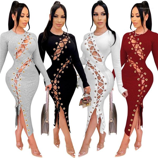 dresses lace up hollow out solid o neck bodycon dress new women designers clothes fashion autumn women, Black;gray 
dresses lace up hollow out solid o neck bodycon dress new women designers clothes fashion autumn women, Black;gray