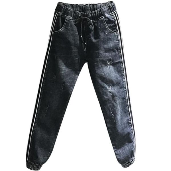 spring autumn new elastic high waist side stripes jeans women ripped loose feet harem pants plus size 27-32, Blue
spring autumn new elastic high waist side stripes jeans women ripped loose feet harem pants plus size 27-32, Blue