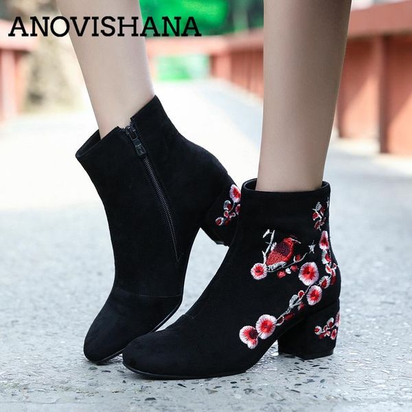 anovishana ankle boots for women flock floral embroider women winter boots high heel warm anti-slip wearable snow d407, Black
anovishana ankle boots for women flock floral embroider women winter boots high heel warm anti-slip wearable snow d407, Black