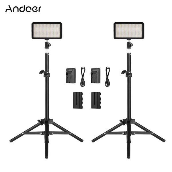 Andoer Dslr Camera Led Video Light Kit Include 2pcs Dimmable Led Video Light Stand Battery & Battery Chargers For Ildc