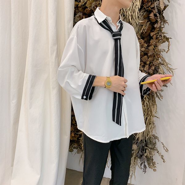 shirts men blouse casual plus size korean fashion long-sleeved shirt mens solid black blouses comfortable white clothes, White;black 
shirts men blouse casual plus size korean fashion long-sleeved shirt mens solid black blouses comfortable white clothes, White;black