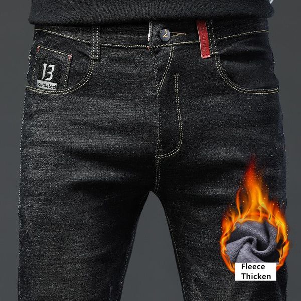 shan bao men's fitted slim jeans winter fleece thick warm jeans trendy brand clothing classic leather youth fashion black, Blue
shan bao men's fitted slim jeans winter fleece thick warm jeans trendy brand clothing classic leather youth fashion black, Blue