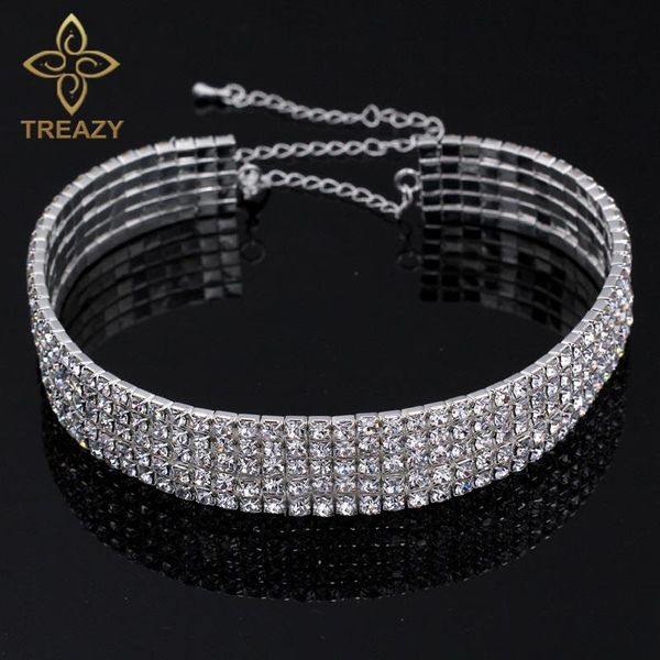 elegant 5 row rhinestone choker chain necklace for women bridal wedding party diamante crystal chokers elastic cord, Golden;silver 
elegant 5 row rhinestone choker chain necklace for women bridal wedding party diamante crystal chokers elastic cord, Golden;silver
