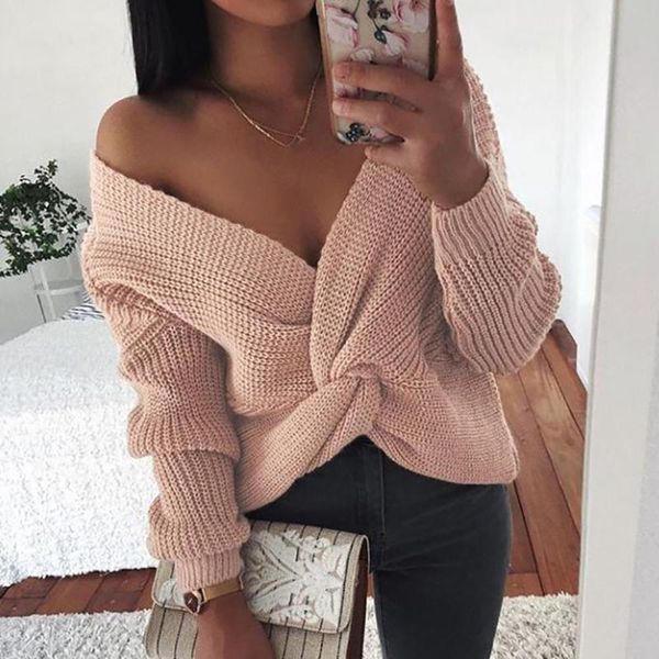 women autumn chic knot criss-cross v neckloose knitted sweater pullover warm soft sweater can wear on both sides, White;black
women autumn chic knot criss-cross v neckloose knitted sweater pullover warm soft sweater can wear on both sides, White;black